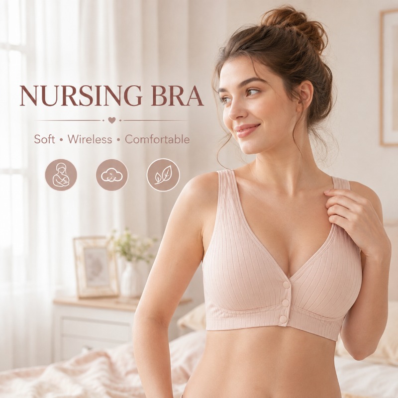 Nursing Bra Sleep - 女性用授乳ブラ マタニティブラ ワイヤレス コットン混紡 フロントボタン スリープブラ